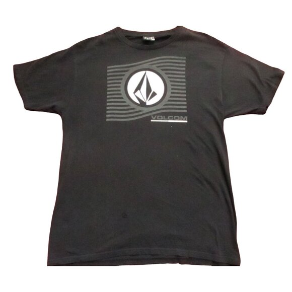 Volcom Mens Black T-Shirt With Graphic Print Stripe Logo Large Skater - Picture 1 of 7